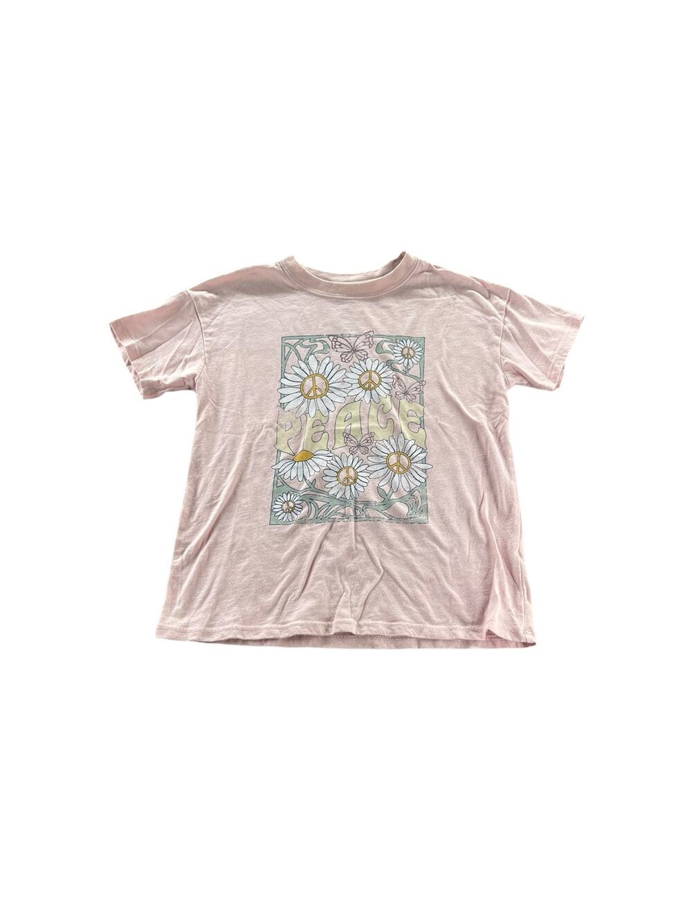 SO Girls Light Pink Floral Peace Graphic Short Sleeve Top Youth Size Medium 8